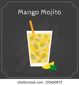 Mango Mojito Drink. Element of menu on the blackboard.