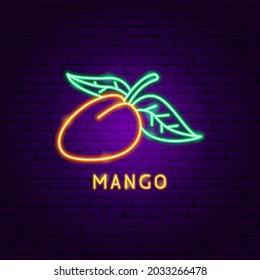 Mango Neon Label. Vector Illustration of Fruit Promotion.