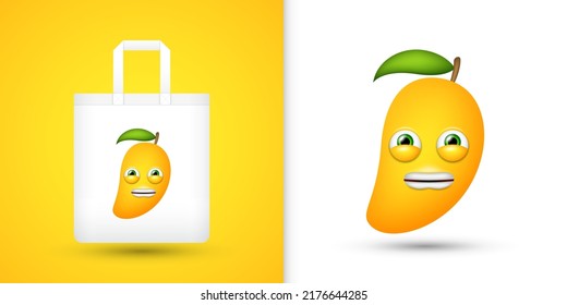 Mango on white tote bag. Vector