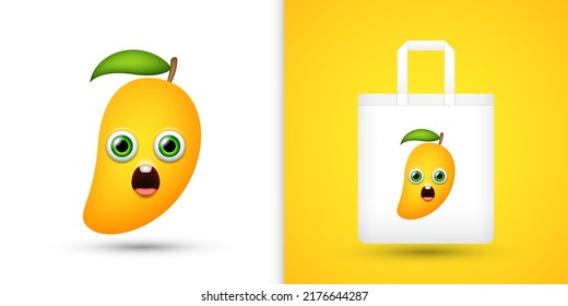 Mango on white tote bag. Vector