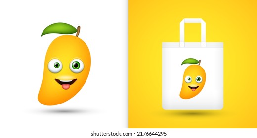 Mango on white tote bag. Vector