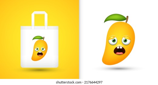 Mango on white tote bag. Vector