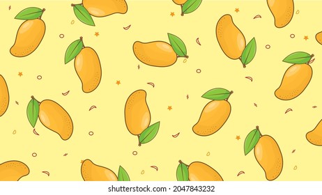 mango on yellow background illustration. mango pattern for printing. Flat design vector.