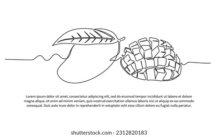 Mango one continuous line design. Fruits symbol design concept. Decorative elements drawn on a white background.