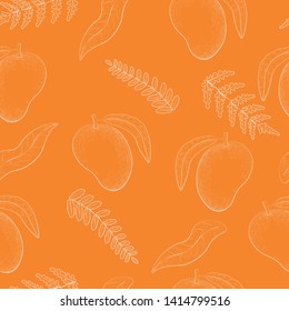Mango orange botanical seamless vector pattern. Concept for print, textile, wallpaper, cards, web design