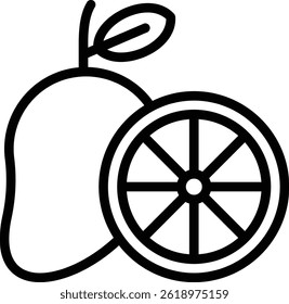 Mango und orangefarbene Icon-Illustration Design mit Umriss, dies ist nicht aus einer KI-Generation gemacht