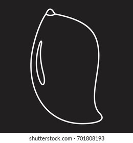 Mango in outline style icon vector illustration for design and web isolated on black background. Mango vector object for label and logo