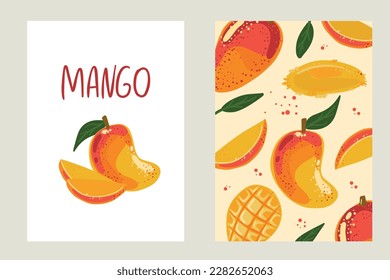 Plantillas de diseño de empaquetado de mango. Postales con diseño de mango. ilustración vectorial.