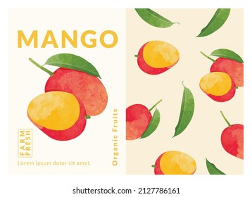 Mango packaging design templates, watercolour style vector illustration.