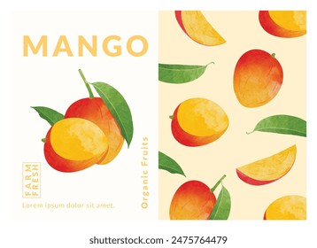 Plantillas de diseño de empaque de mango, Ilustración vectorial de estilo de acuarela.