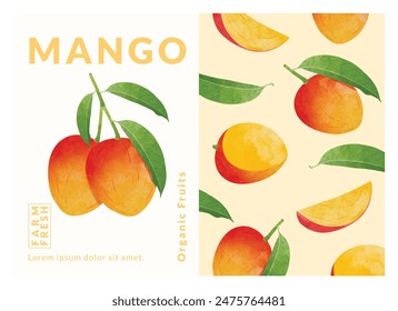 Plantillas de diseño de empaque de mango, Ilustración vectorial de estilo de acuarela.