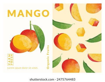 Plantillas de diseño de empaque de mango, Ilustración vectorial de estilo de acuarela.