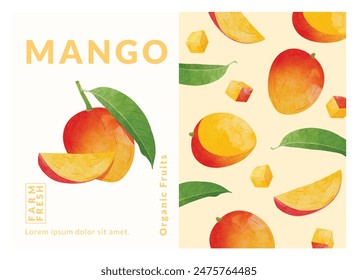 Plantillas de diseño de empaque de mango, Ilustración vectorial de estilo de acuarela.