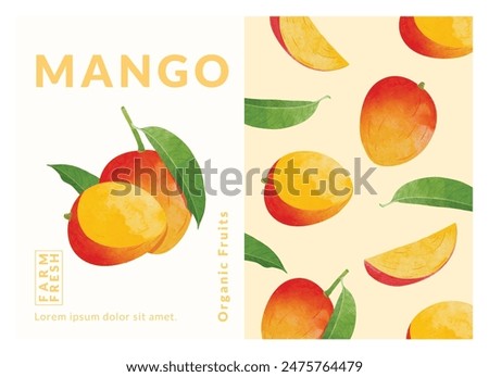 Mango packaging design templates, watercolour style vector illustration.