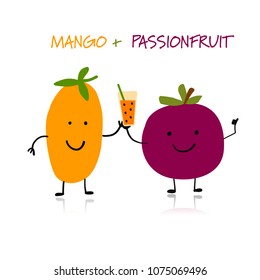 Mango and passion fruit, funny characters for your design