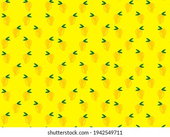 Mango pattern wallpaper. Vector seamless pattern. Yellow Background.