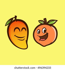 Mango and Peach Cartoons Vector Illustrations