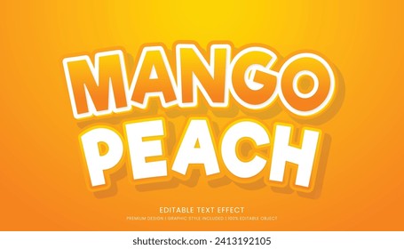 mango durazno plantilla de efecto de texto 3d editable tipografía audaz y bebidas de estilo abstracto logo y marca