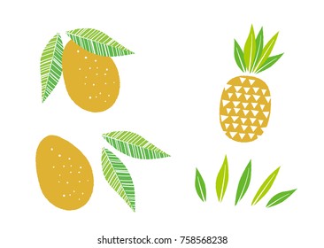 mango and pineapple with leaves illustration