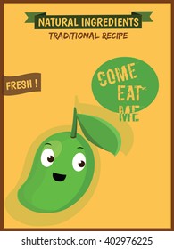 Mango Poster with Retro Style. Illustration. Isolated Vector. Flat Vector Cartoon Style