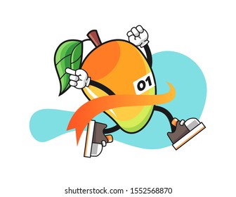 Mango reach the finish line cartoon. Mascot Character vector.