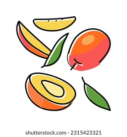 mango ripe cut leaf red color icon vector. mango ripe cut leaf red sign. isolated symbol illustration