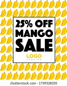 Plantilla de la fiesta de venta de mango. Patrón de mango. Ilustración vectorial del mango. Mordedura de mango.