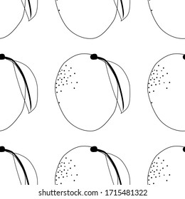 Mango seamless background vector illustration. Exotic fruits. Pattern for healthy lifestyle design. Scandinavian style. Vegetarian summer backdrop. Kitchen art. Fresh poster.