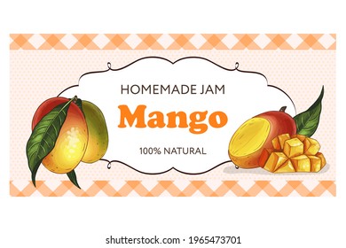 Mango seamless pattern. Design with hand drawn illustration of mango with leaves. Can be used for printing on fabric, paper, clothes, wallpapers