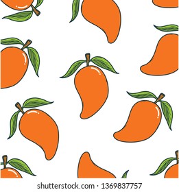 Mango Seamless Vector Pattern On White Background