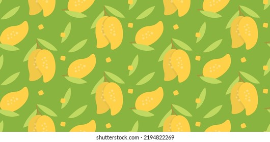 Mango seamless vector pattern. Summer organic background. Trendy childish pattern for decoration design, poster, textile.