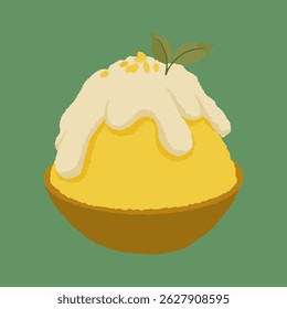 Mango shaved ice dessert with cream vector illustration