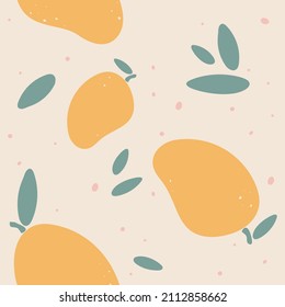 Mango silhouettes flat vector seamless pattern. Food abstract drawing shapes on beige background. Creative print, wallpaper, trendy home decor design element