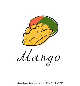 Mango sketch illustration. Tropical fruit vector icon on a white background. Hand-drawn vector sign for cafe restaurant menu, brochures, decoration