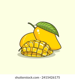 Mango slice and mango set vector illustration