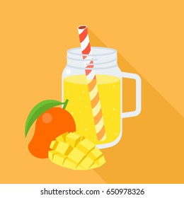 mango smoothie in mason jar, flat design vector