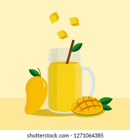 Mango Smoothie in Mason Jar,  Vector illustration