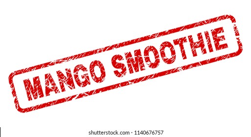 MANGO SMOOTHIE stamp seal print with distress style. Red vector rubber print of MANGO SMOOTHIE tag with retro texture. Text caption is placed inside rounded rectangle frame.