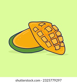 MANGO SPLIT CARTOON ILLUSTRATION GOOD FOR JUICE BRANDING