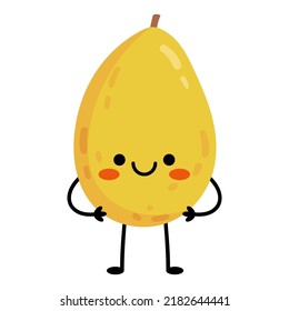 The mango stands. Cute cartoon character yellow ripe mango. Vector illustration, isolated on white background.