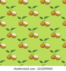 Mango Steen fruits seamless vector pattern. Design for use backdrop all over textile fabric print wrapping paper and others.