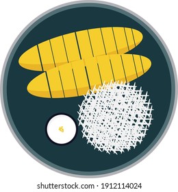 Mango klebriger Reis, Illustration, Vektorgrafik auf weißem Hintergrund.