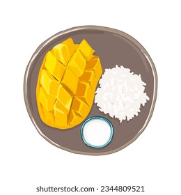 Mango with sticky rice served with coconut milk. Thai traditional dessert, popular menu, sweet,appetizer. yellow mango and sweet coconut sticky rice. Authentic Thai food, street food.