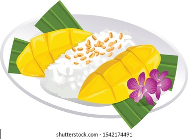 mango sticky rice, Thai dessert, vector