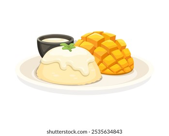 Mango Sticky Reis Thai Food Cartoon Illustration Vektor