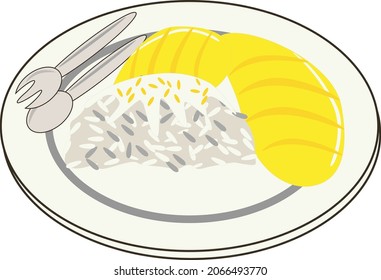La ilustración pegajosa del vector del arroz del mango puede ser útil para la alimentación y la bebida industriales