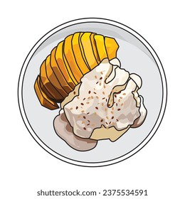 Mango sticky rice vector illustration, suitable for sticker and graphic design elements