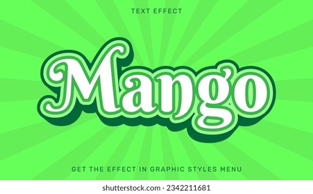 Plantilla de efecto de texto de mango en diseño 3d. Emblema de texto para publicidad, marca, logotipo comercial