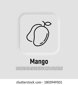 Mango thin line icon. Tropical exotic fruit. Healthy organic food. Vector illustration.