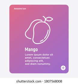 Icono de línea delgada de Mango. Fruta tropical exótica. Alimentos orgánicos saludables. Ilustración vectorial.